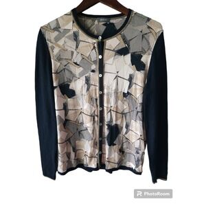 BASLER‎ Women's Contrast Wool Viscose Button Printed Cardigan Sweater Size 40